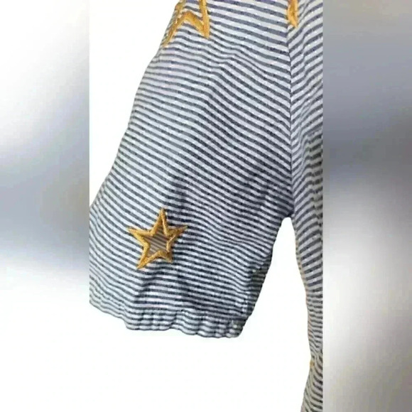 MadeWell  Star Embroidered Blouse size xs blue stripped w yellow ⭐️ - Picture 6 of 9